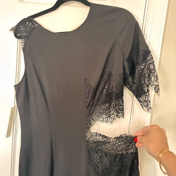 NWT Hutch Anthropologie Black Asymmetrical Lace Mix Maxi Slip L - Picture 4 of 7